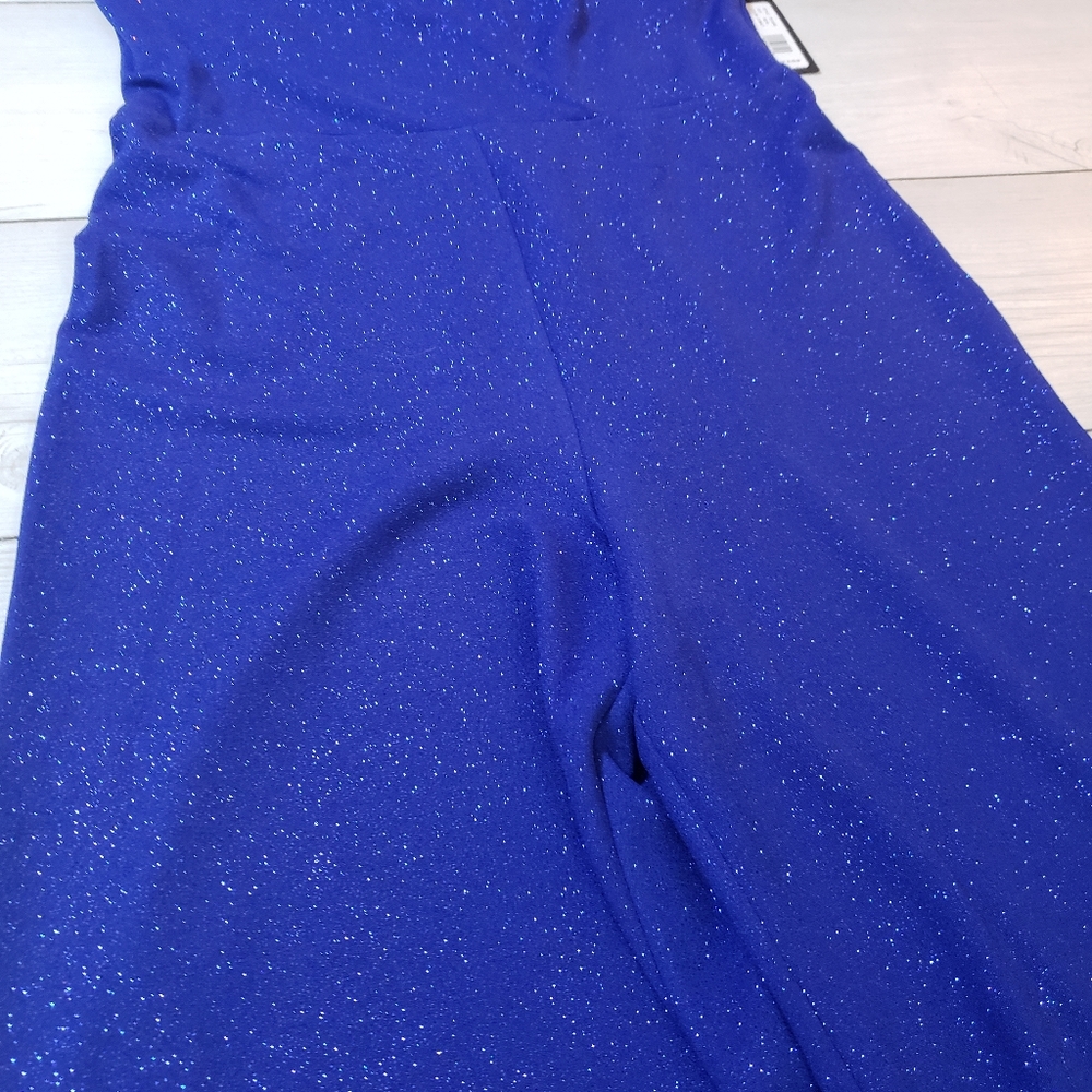 Bebe High Neck Sparkling Jumpsuit Cobalt Blue - Picture 9 of 9